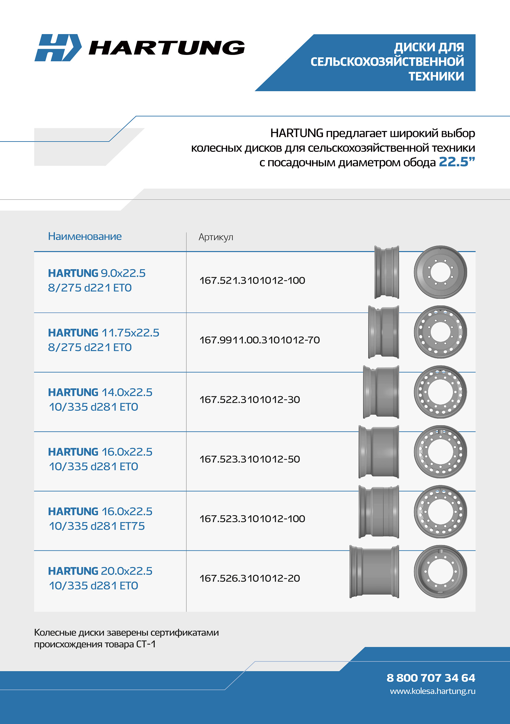 Wheels for agricultural machinery with diameter at rim seat 22,5"